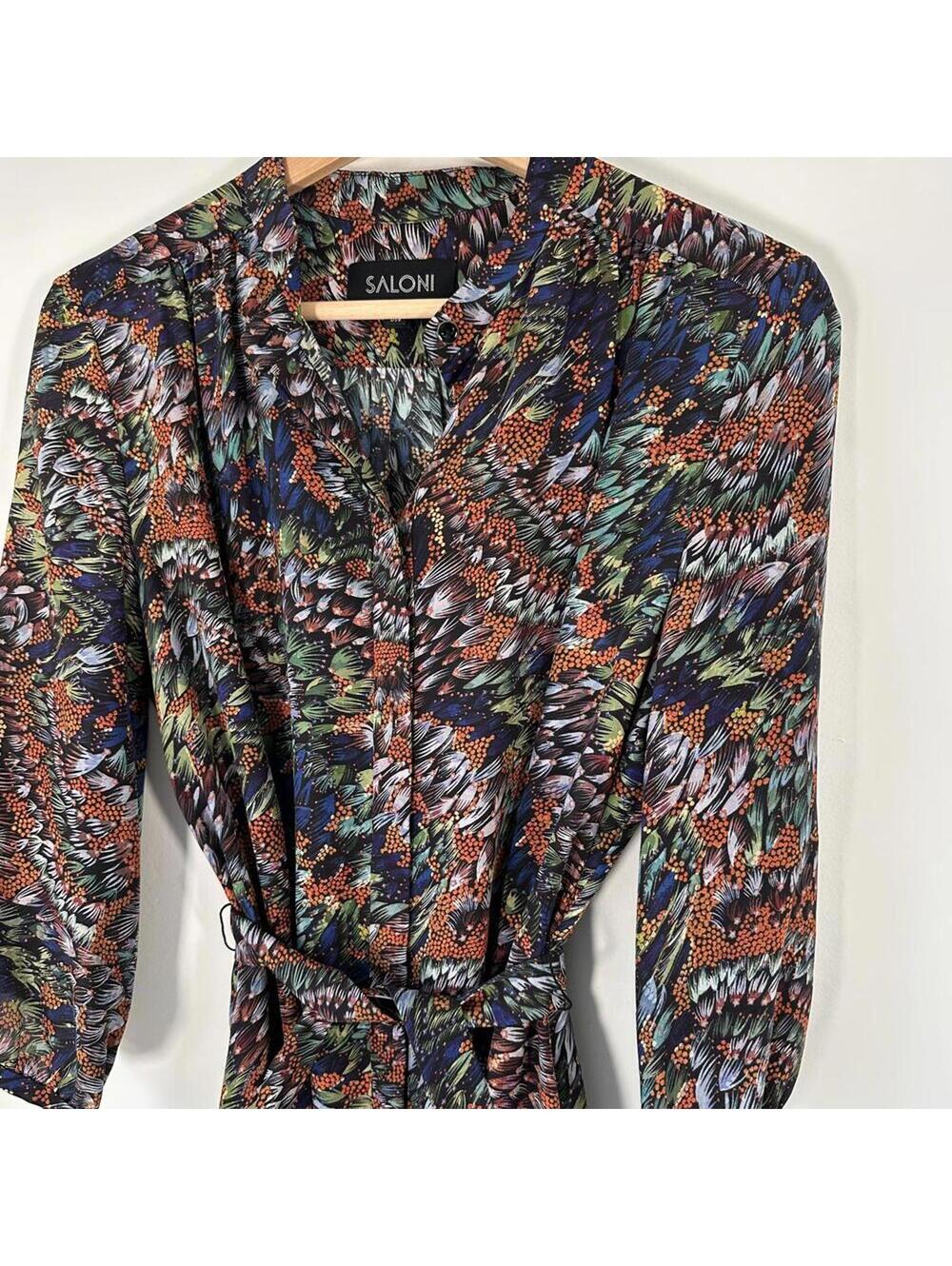 Saloni Silk Floral Shirt Dress US 8 Belted Long Sleeve Mini Multicolor